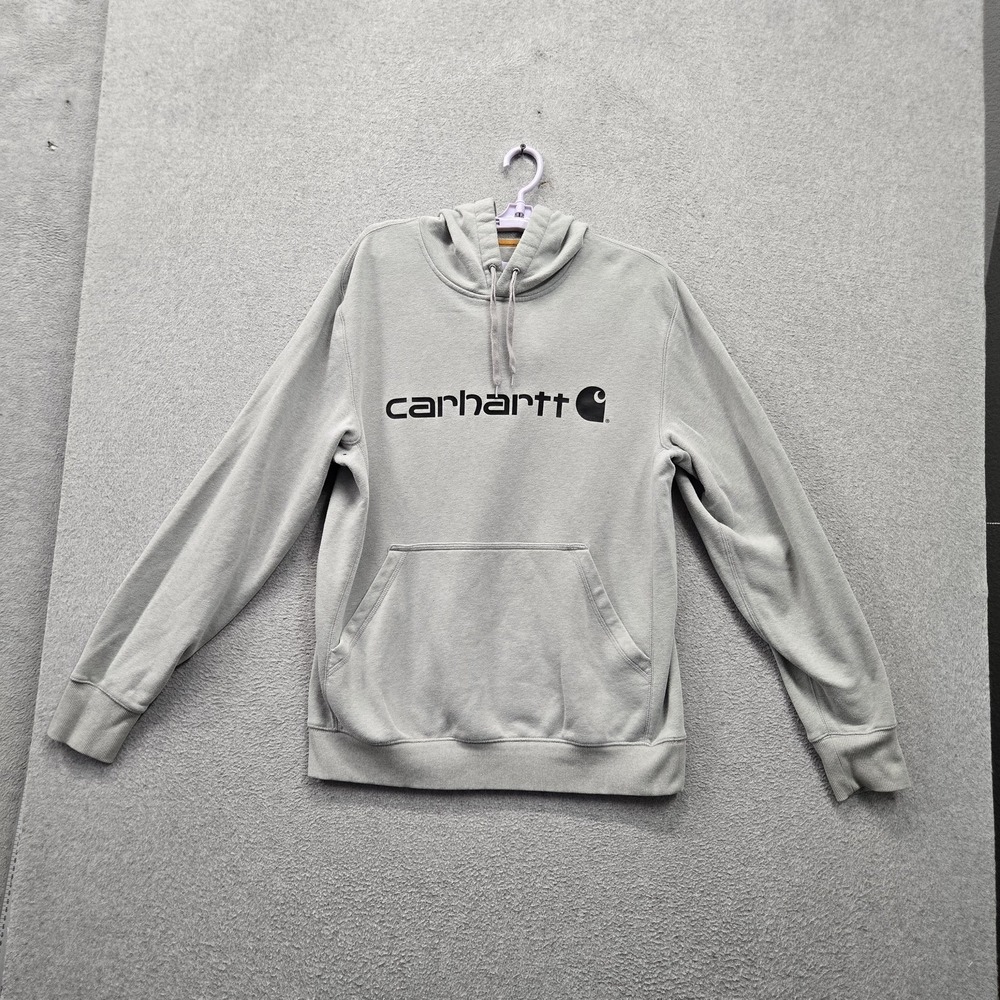 Carhartt Men Hoodie M Gray Delmont Signature Graphic Relaxed Fit Fleece Pullover